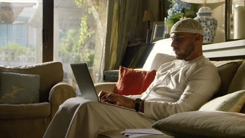 Arab man working at home. Stock Footage 136064863