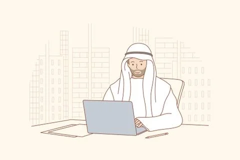Arab man working in office concept. Stock Illustration