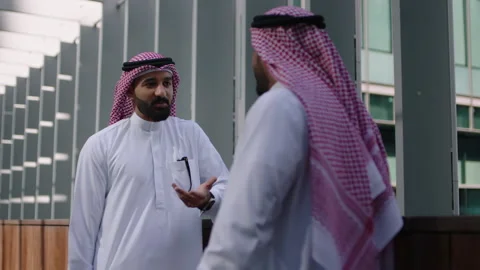 Arab men having a discussion on the bridge. Video stock 237159581