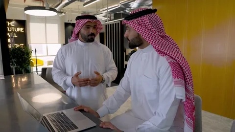 Arab men on a laptop in the office. Stock Footage 237086561