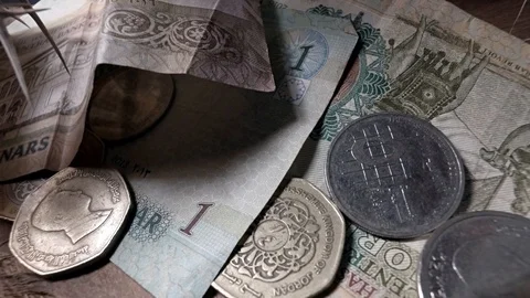 Arab money. Dinars on the table. Stock Footage