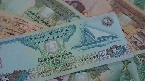 Arab money UAE dirhams on rotating surface background Stock-Footage 70047339