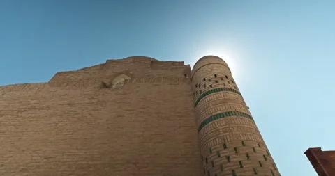 Arab Muhammadhan Madrasah wall architectural details. Itchan Kala, Khiva Old Stock Footage 286243924