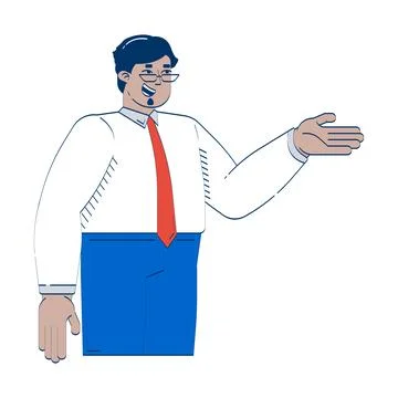 Arab office man gesturing while explaining 2D doodle character イラスト素材