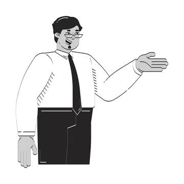 Arab office man gesturing while explaining doodle linear character イラスト素材