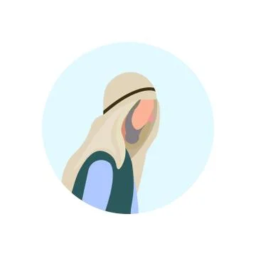 Arab old man profile avatar elderly grandfather isolated portrait flat cartoon Stock Illustration