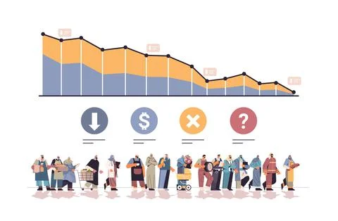 Arab people of different occupations analyzing downward chart recession Stock Illustration