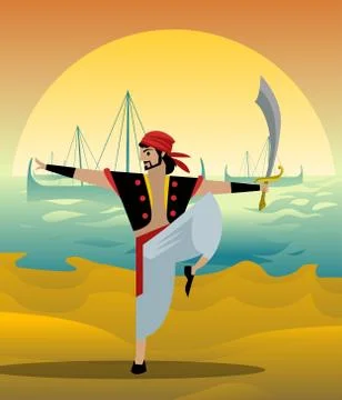 Arab sailor with scimitar sword Stock Illustration