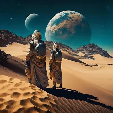 Arab Samurai on the Desert Moon Stock Illustration