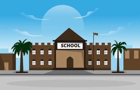 Arab School Building Study Learning Education Vector Illustration Illustrazione stock