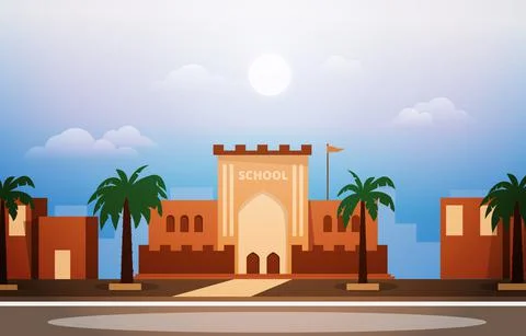 Arab School Building Study Learning Education Vector Illustration Ilustración de archivo