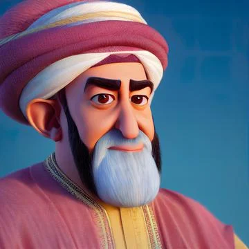 Arab sheikh witn long beard portrait. Animated movie character design isolate Stock Illustration