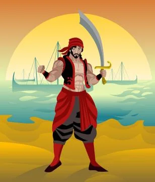 Arab sinbad sailor with scimitar sword Stock Illustration