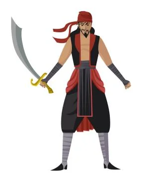 Arab sinbad sailor with scimitar sword Stock Illustration
