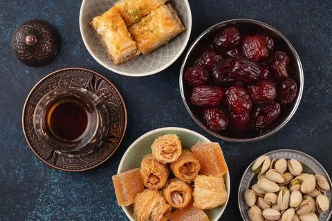 Arab tea and sweets Stock Photos