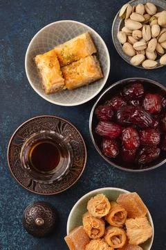 Arab tea and sweets Stock Photos