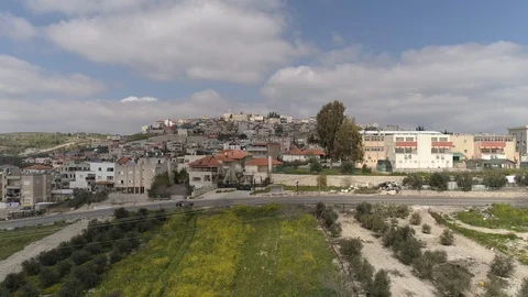 Arab villag jish aerial pullback Stock Footage 123568912