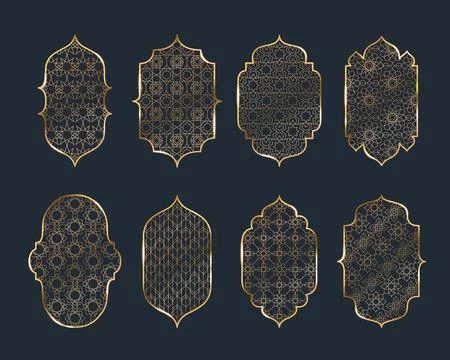 Arab windows with gold geometric patterns Stock Illustration