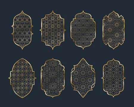 Arab windows with gold geometric patterns Stock Illustration