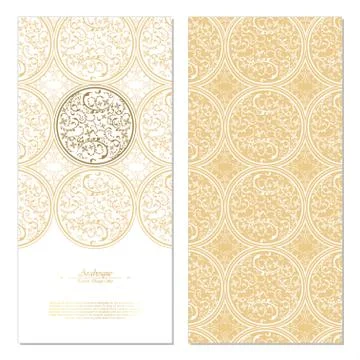 Arabesque abstract eastern element vintage white and gold background card tem Stock Illustration