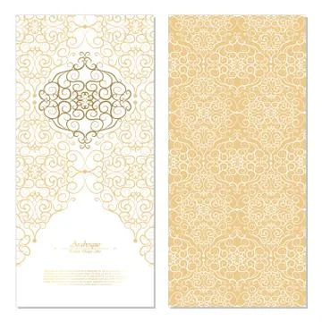 Arabesque abstract eastern element white and gold background card template ve Stock Illustration