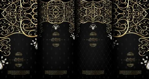 Arabesque abstract islamic element classy black and gold with diamond backgro Stock Illustration