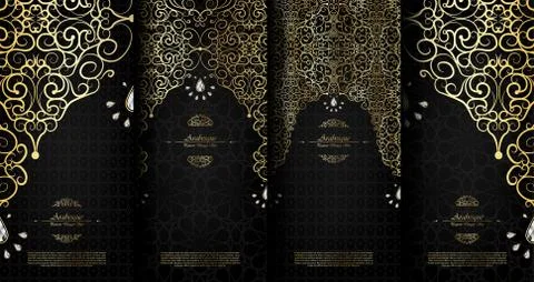 Arabesque abstract islamic element classy black and gold background card temp Stock Illustration