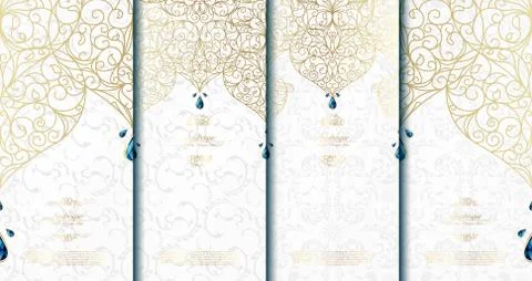 Arabesque abstract islamic element classy white and gold background card temp Stock Illustration