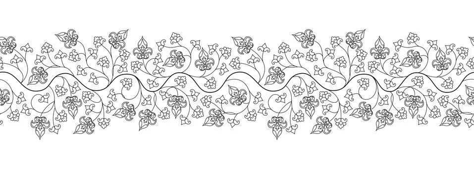 Arabesque Arabic seamless floral pattern. Tree branch with flowers and petals. Stock Illustration