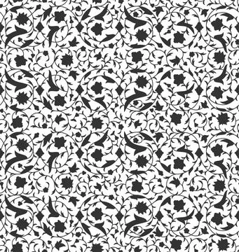 Arabesque Arabic seamless floral pattern. Branches with flowers, leaves and Stock Illustration