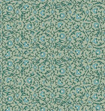 Arabesque Arabic seamless floral pattern. Branches with flowers, leaves and Stock Illustration