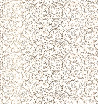 Arabesque Arabic seamless floral pattern. Branches with flowers, leaves and Stock Illustration