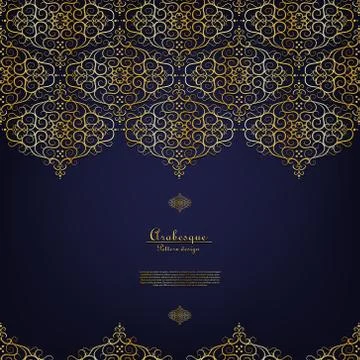 Arabesque blue element elegant classic gold background vector Stock Illustration