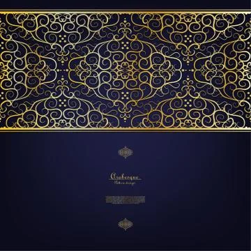 Arabesque blue gold background border vector Stock Illustration