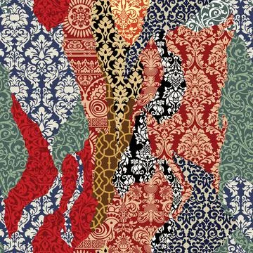 Arabesque Damask ripped fabric patchwork Stock-Illustration