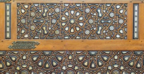 Arabesque decorations tongue and groove assembled, inlaid with ivory and e... Stock Photos