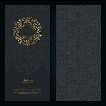Arabesque eastern abstract element dark gold background card template vector Stock Illustration