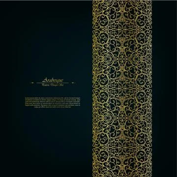 Arabesque eastern abstract element vintage dark gold background border vector Stock Illustration