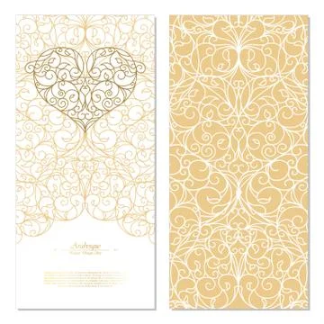 Arabesque eastern element white and gold background card template vector Stock Illustration