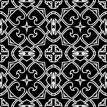 Arabesque floral vector seamless pattern. Black and white ornamental arabic Illustrazione stock