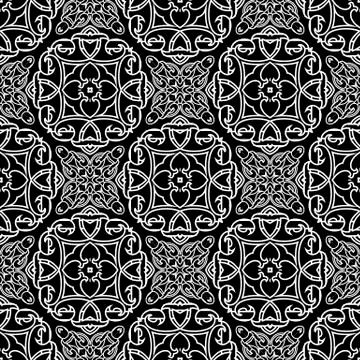 Arabesque floral vector seamless pattern. Black and white ornamental arabic Stock Illustration