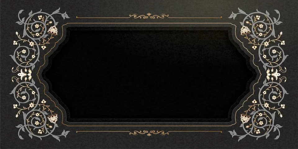Arabesque frame on black banner Stock Illustration