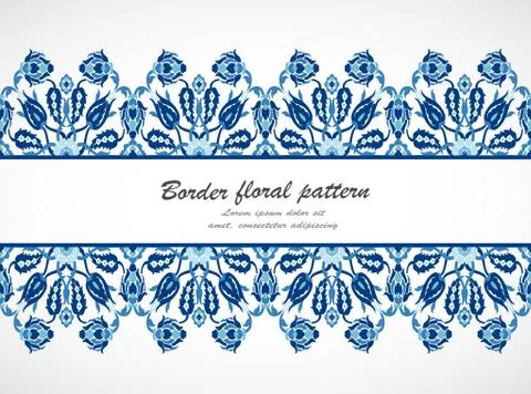 Arabesque lace damask seamless border floral decoration print fo Stock Illustration
