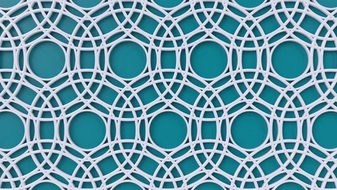 Arabesque looping geometric pattern. Blue and white islamic 3d motif. Video stock 117593802