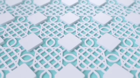 Arabesque looping geometric pattern. Blue and white islamic 3d motif. Stock Footage 117594030