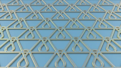 Arabesque looping geometric pattern. Blue and gold islamic 3d motif. Stock Footage 121266529