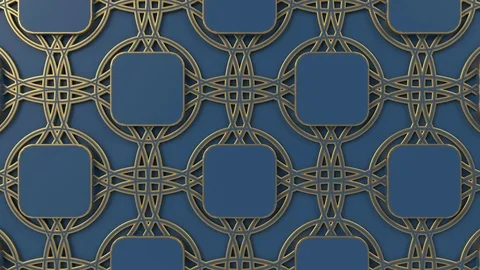 Arabesque looping geometric pattern. Gold and blue islamic 3d motif. Stock Footage 116744292