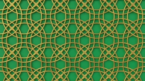 Arabesque looping geometric pattern. Gold and green islamic 3d motif. Stock Footage 117593623