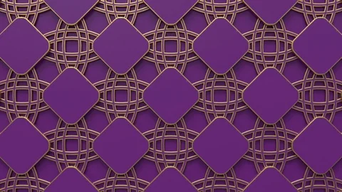 Arabesque looping geometric pattern. Gold and violet islamic 3d motif. Stock Footage 117593975
