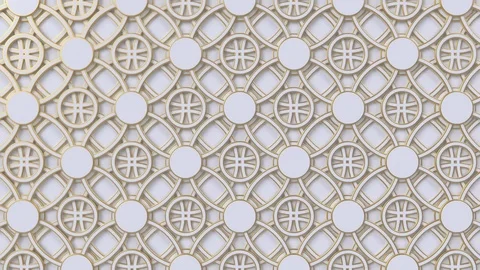 Arabesque looping geometric pattern. Gold and white islamic 3d motif. Stock Footage 117594255